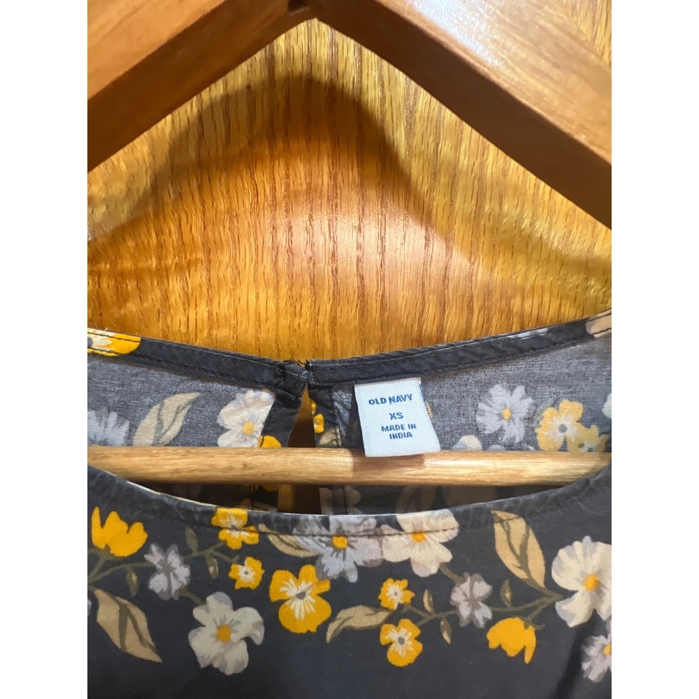 Old Navy Floral‎ Shift Dress Navy Blue Yellow Ruffle Sleeve XS Womens - Picture 7 of 10